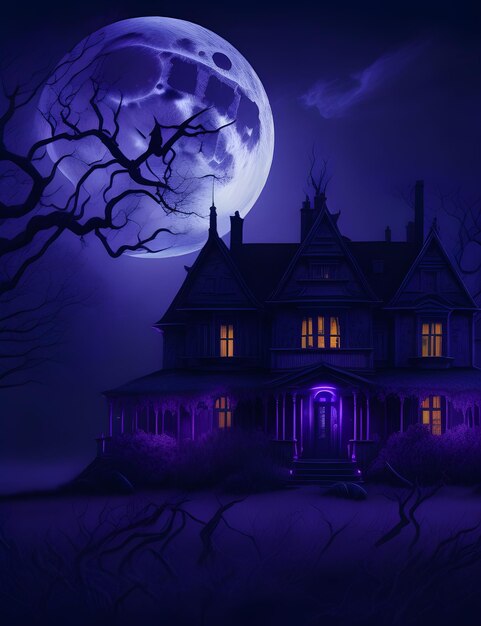 a creepy house with a full moon in the background gothic art gothic matte drawing matte painting