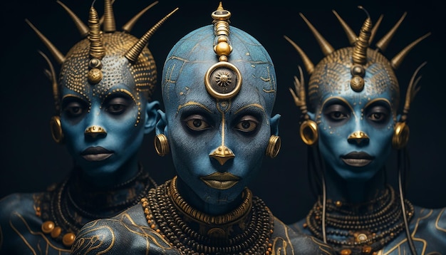 creepy photo of African ALIENS with really weird faces in sophisticated costumes