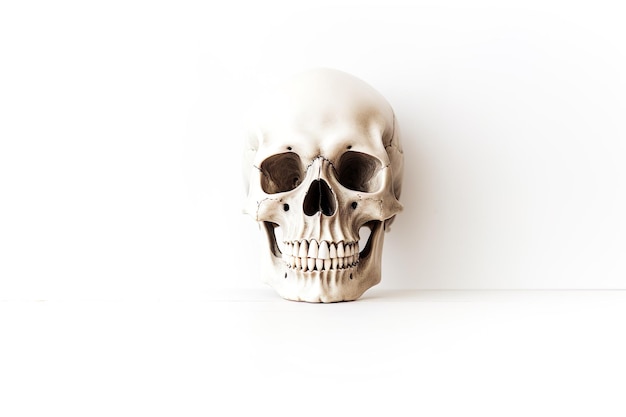 creepy skull on white background with copy space minimalist Halloween concept generative ai