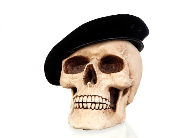 Creepy skull with a black beret 