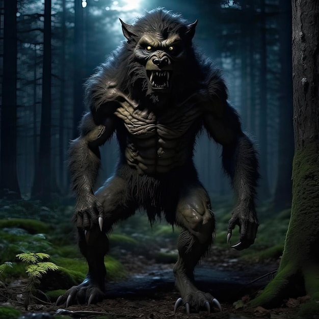 Creepy werewolf in the forest halloween