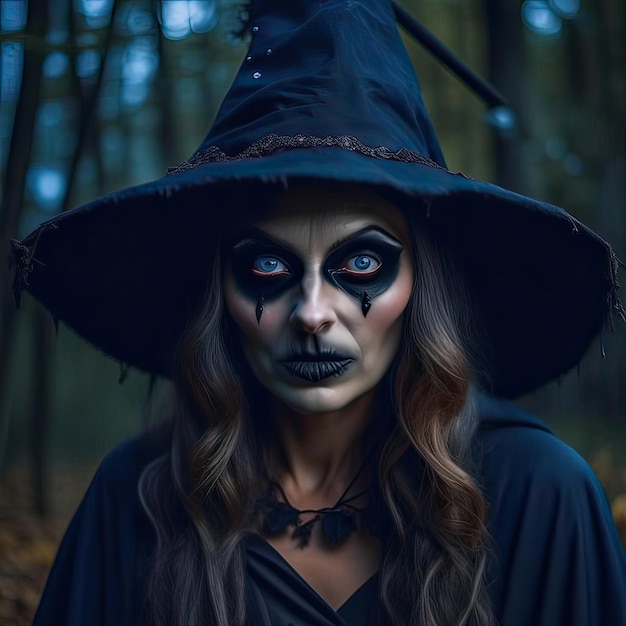 Creepy witch girl on halloween holiday