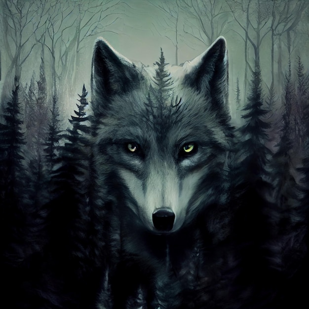 森の不気味なオオカミのカルト
