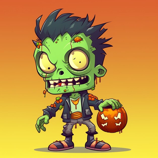 Photo a creepy zombie in cartoon style a scary zombie resurrection and crawling for halloween celebration