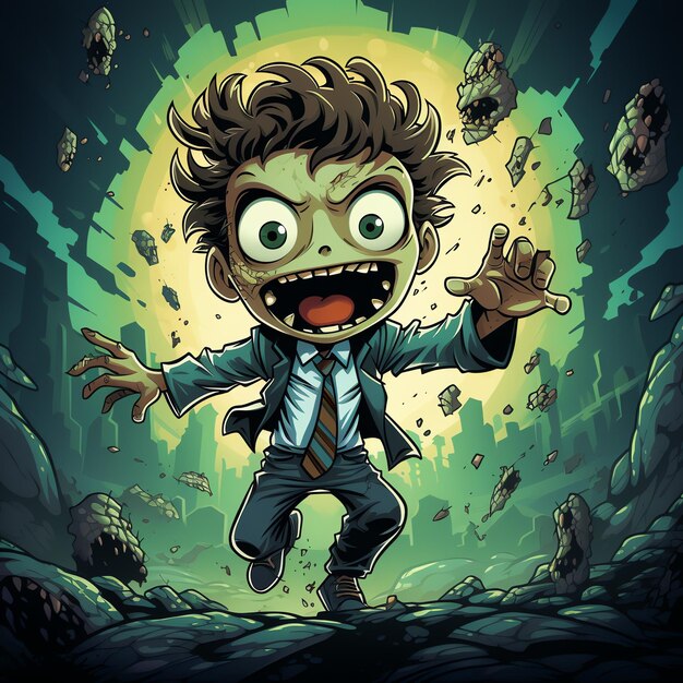 A creepy zombie in cartoon style a scary zombie resurrection and crawling for halloween celebration