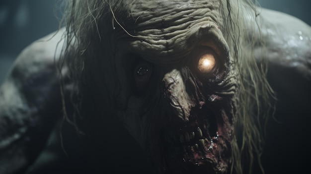 Photo creepy zombie in vray tracing a hybrid creature composition