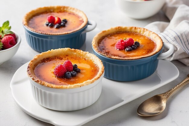 Photo creme brulee on a white table