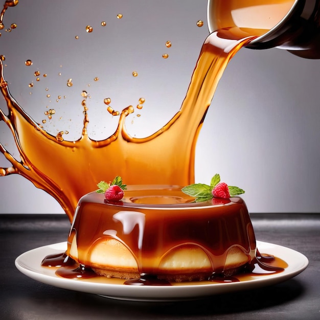 Photo creme caramel flan pudding dessert with sauce