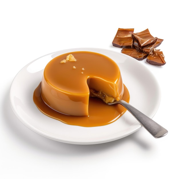 Creme Caramel Isolated on White Generative AI