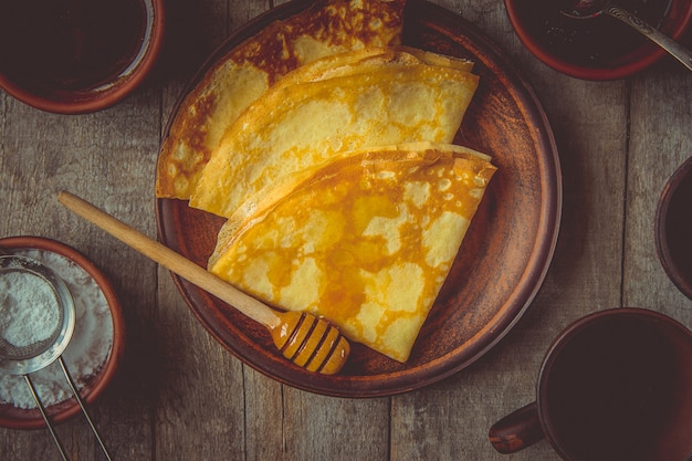 Crepes are homemade. Pancakes. Selective focus. Food