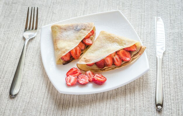 Crepes with fresh strawberries