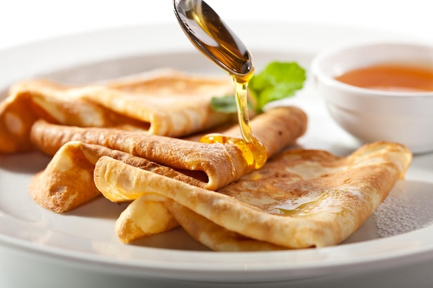 Crepes with Honey and Mint Leaf