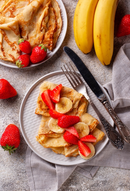 Crepes with strawberry and banana