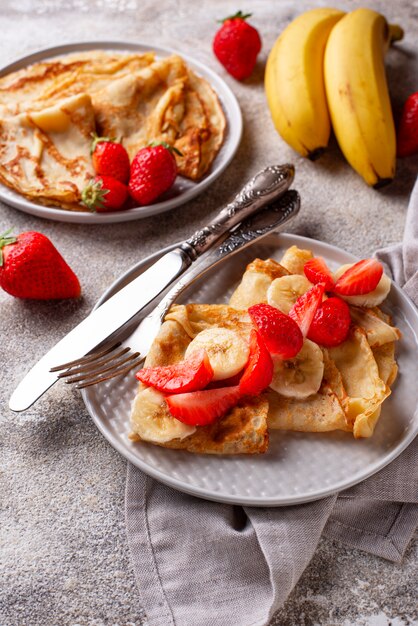 Crepes with strawberry and banana