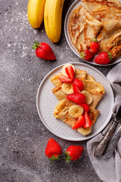 Crepes with strawberry and banana