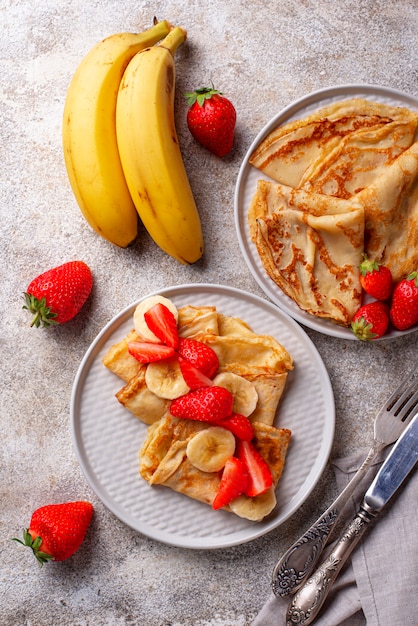 Crepes with strawberry and banana