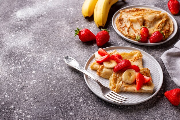 Crepes with strawberry and banana