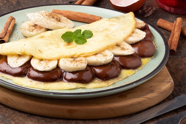 Crepioca farcita con nocciola, banana e cannella.