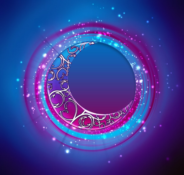 Crescent on blue background  night scene design