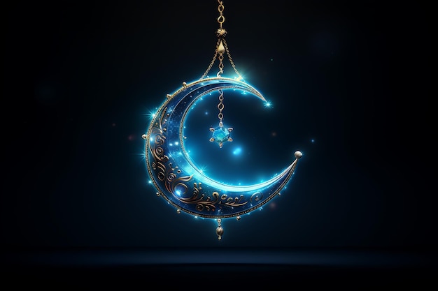 Синие луны полумесяца реалистичный эйд Мубарак