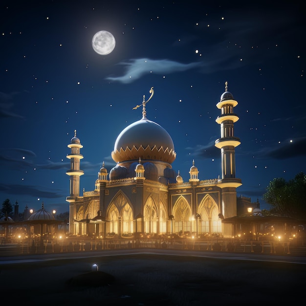 Crescent Illumination Islamic Mosque Photo