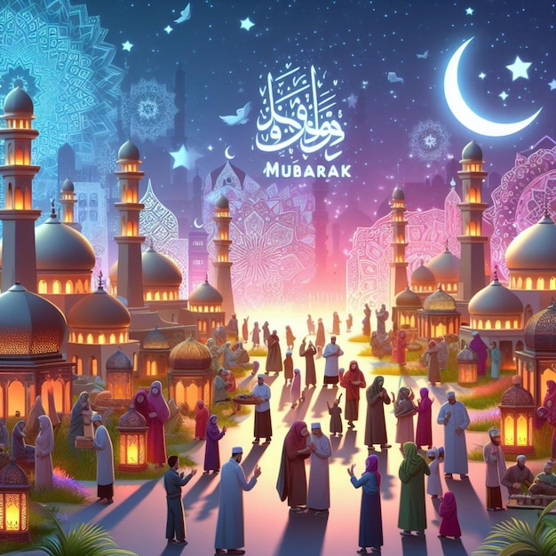 Crescent Islamic with mosque for Ramadan Kareem