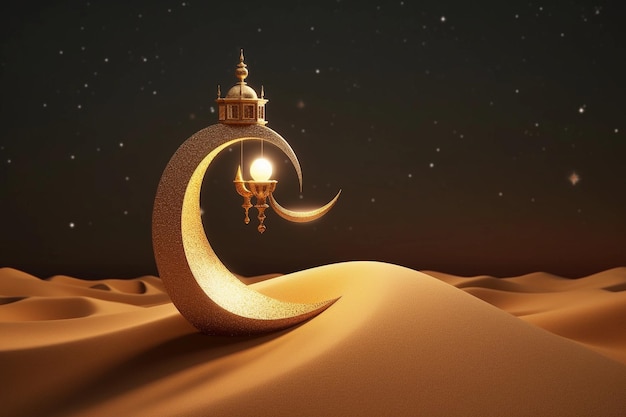 A crescent moon and a crescent moon in the desert