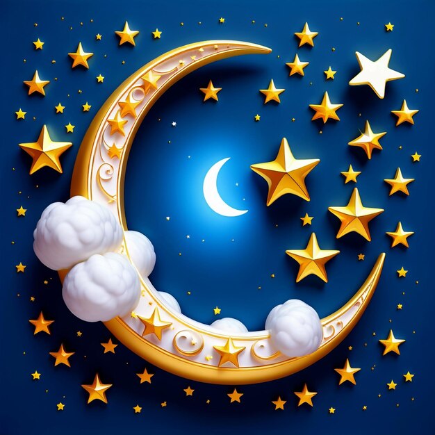 写真 半月 黄金の星と白い雲 3dスタイル