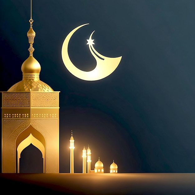 Crescent moon and mosque realistic