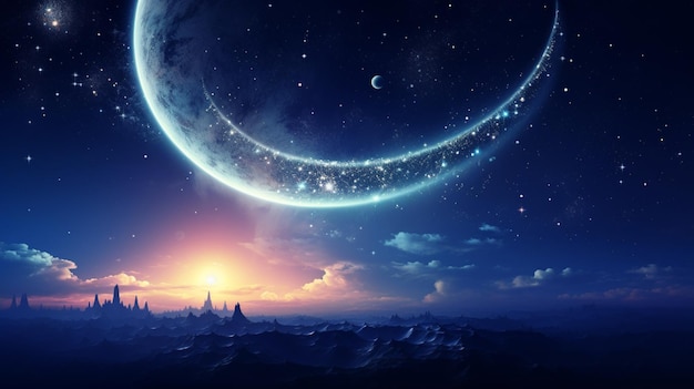 Crescent moon night sky galaxy wallpaper picture ai generated art