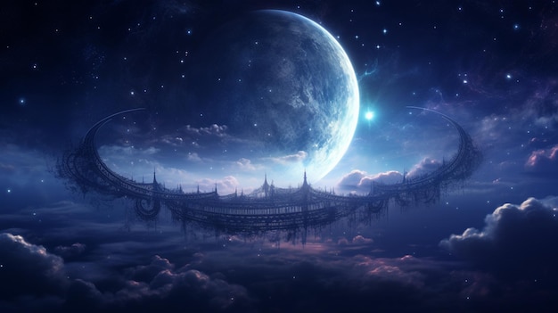 Crescent moon night sky galaxy wallpaper picture AI generated art