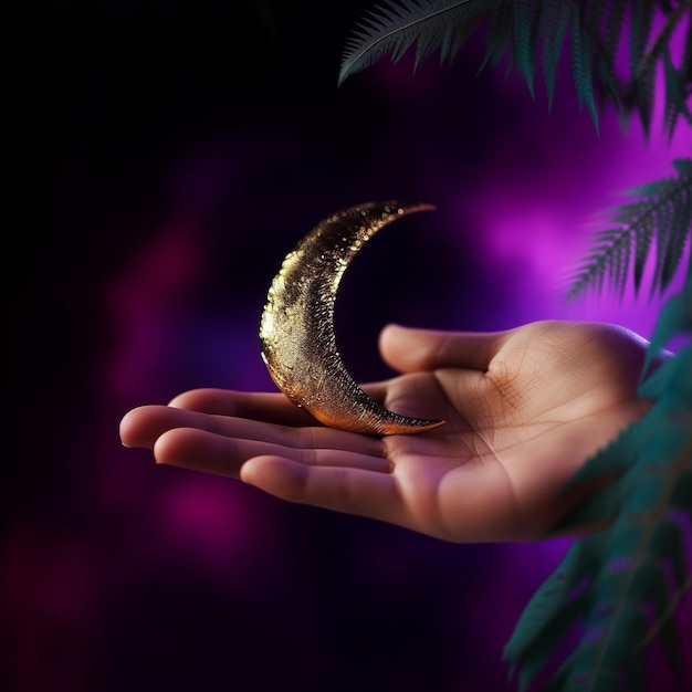 Foto falce di luna nel palmo della mano saluti islamici disegno di sfondo