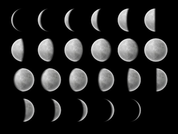 Photo crescent moon phases and lunar planet stage cycles