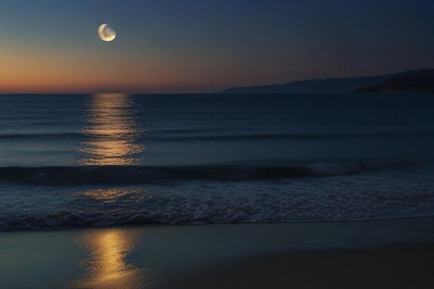 Crescent moon rising above a coastal horizon