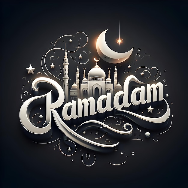 Photo a crescent moon and star shining brightly above a mosque the text ramadan mubarak is written