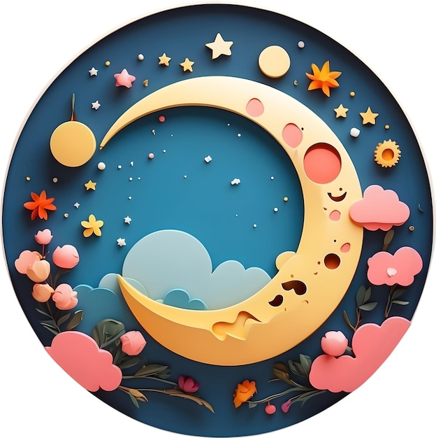 Crescent moon symbol Lunar phase icon Nighttime moon illustration Celestial body symbol Moon wit