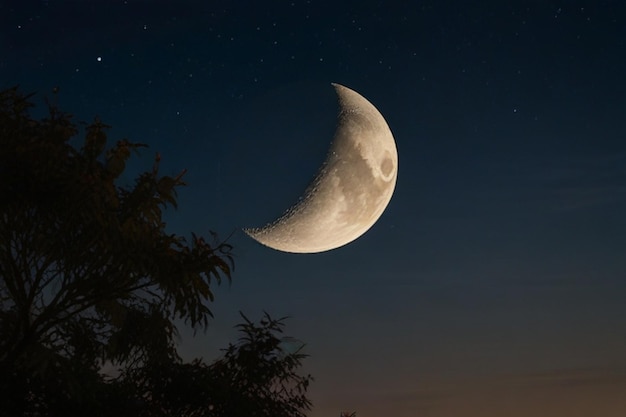 Photo crescent moon with a bright planet nearby