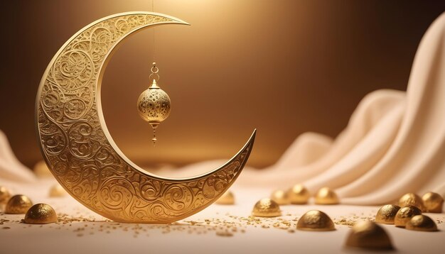 a crescent moon with gold decorations on it