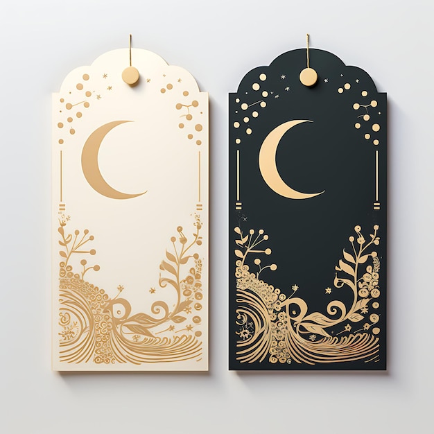 Crescent MoonShaped Grieks Patroon Tag Card Ivoor en Goud C 2D Ontwerp Creatief Oud Traditioneel