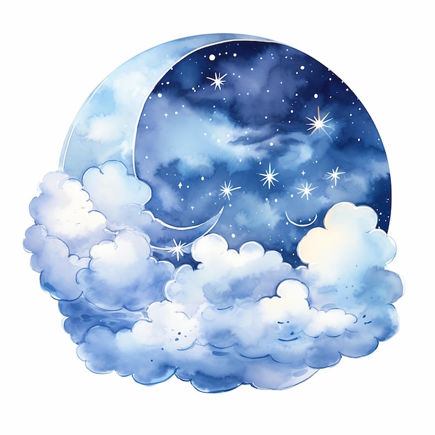 Crescent Stars in the Sky A Sticker Design for a Puffy Cloudsca