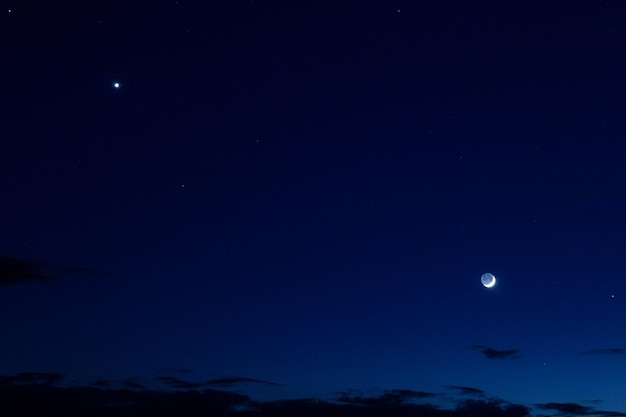 Crescent and venus in the night sky