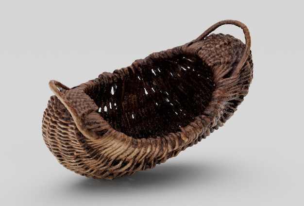 Crescent Wicker basket minimal 3d rendering on white background