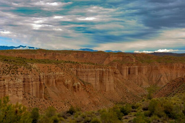 Crests and cliffs of the Badland de los Coloraos in the Granada Geopark. 