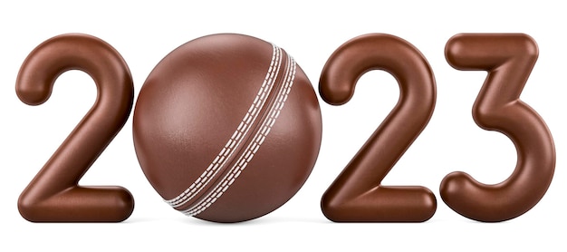Крикет 2023 с концепцией мяча для крикета 3D рендеринг