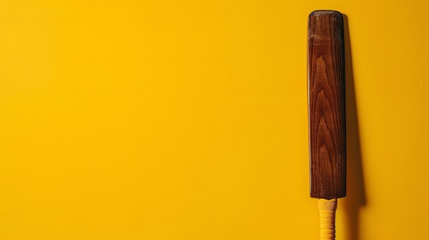 Foto una mazza da cricket è una lunga e stretta mazza di legno con una faccia piatta e una schiena arrotondata. viene usata per colpire la palla nel gioco del cricket.