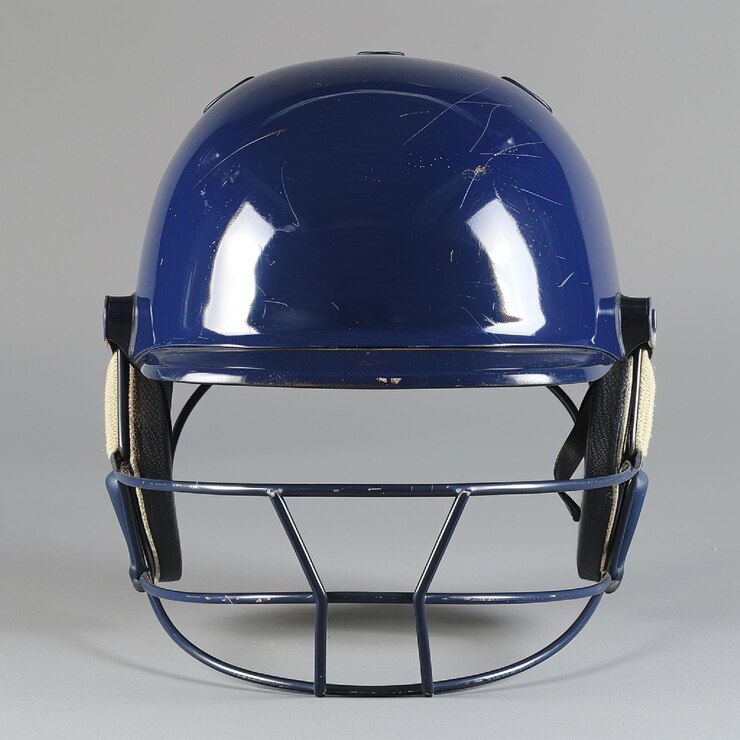 Photo cricket helmet with a closeup of the face guard
