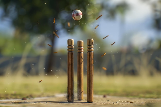 Foto cricket knuppel en cricket bal slaan wicket stumps kloppen bails uit hoe dat