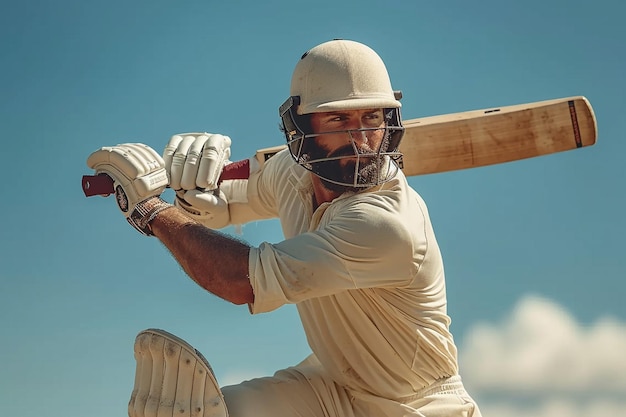 Cricket player in action during a game of cricket d render