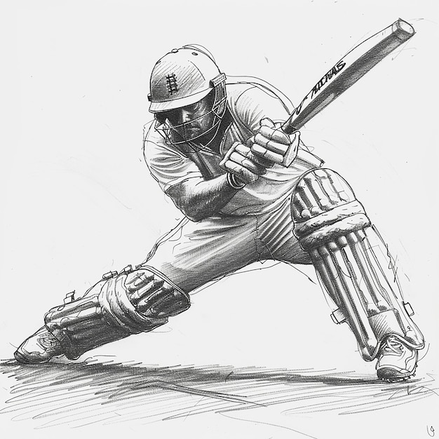 Photo cricket player sketch dynamic sports art