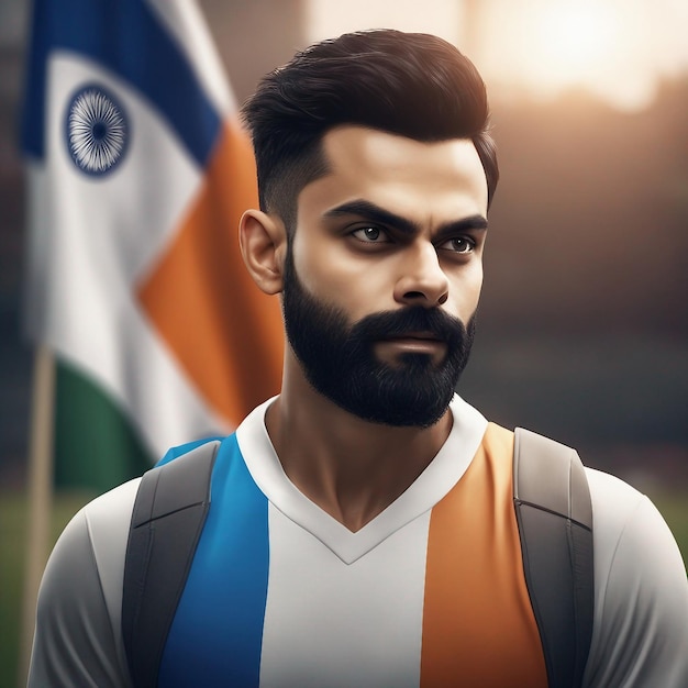 Cricket player virat kohli with india Flag generated by AI